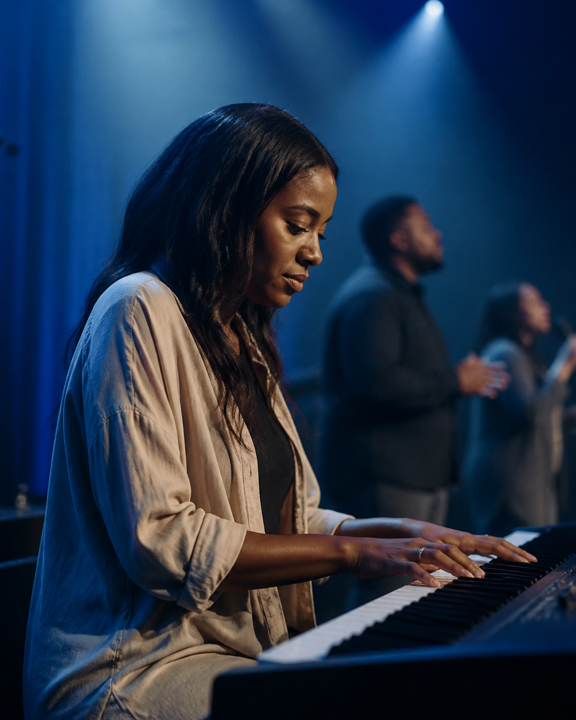 Keyboard player serving on a worship team