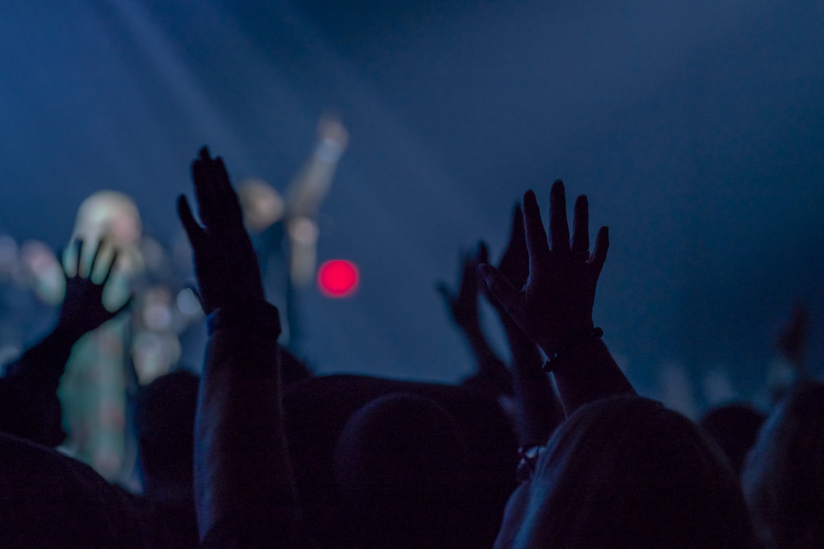 Worship service under blue lights
